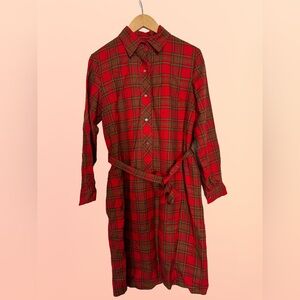 Vintage Highland Queen 100% Wool Academia Red Plaid Shirt Dress - Size Large